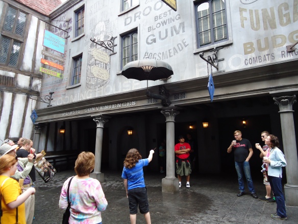 This girl is trying to make rain come out of the umbrella.  The interactive wands were added in 2014 and start at $45.  As of today there are over 60 different wands for sale with some people owning them all.